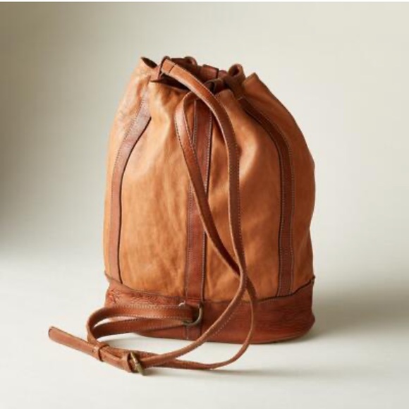 Vintage Sundance Cheval Leather Drawstring Backpack Tote Tan Brown - Picture 5 of 7